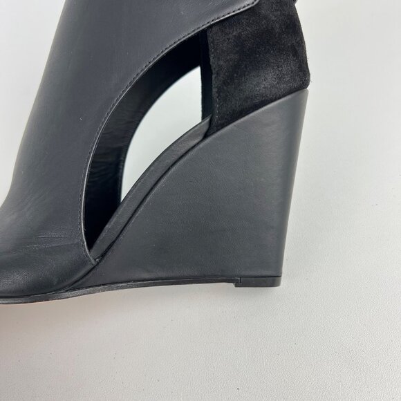 Vince Womens Kara Open Toe Wedge Sandal Black Leather Side Cutouts size 7 - Picture 11 of 16